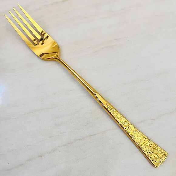 STANLEY ROBERTS Golden Flower Garden (Gold Electroplate) 4pc Flatware Spoon Fork - Picture 5 of 10